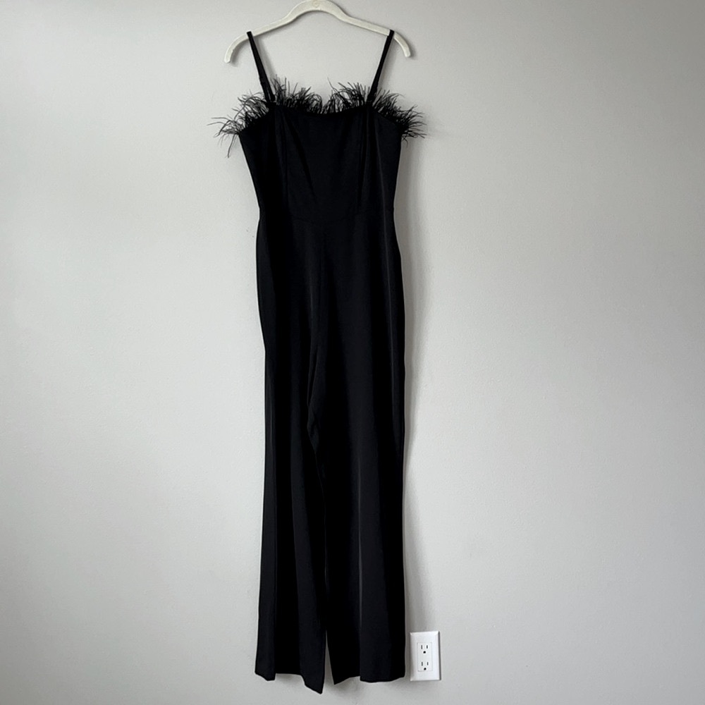 Nicole Miller Nora Black Ostrich Feather Jumpsuit Size 8 Cocktail Party